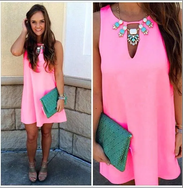 Candy Color Loose Sleeveless Chiffon Short Dress