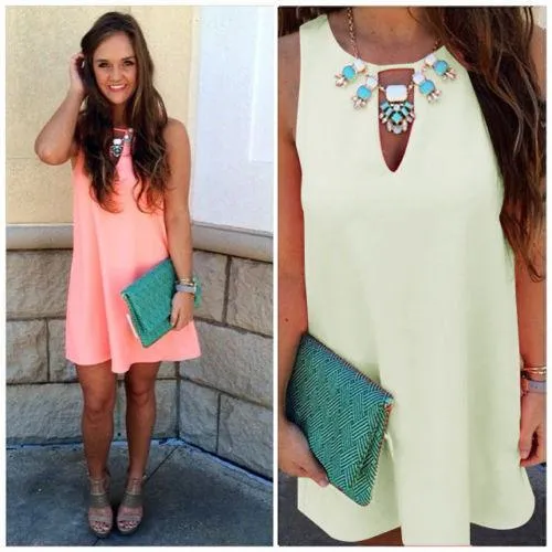 Candy Color Loose Sleeveless Chiffon Short Dress