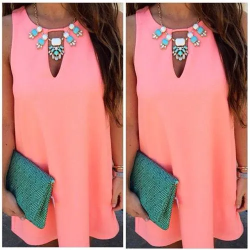 Candy Color Loose Sleeveless Chiffon Short Dress