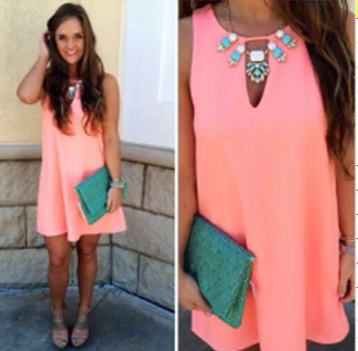 Candy Color Loose Sleeveless Chiffon Short Dress