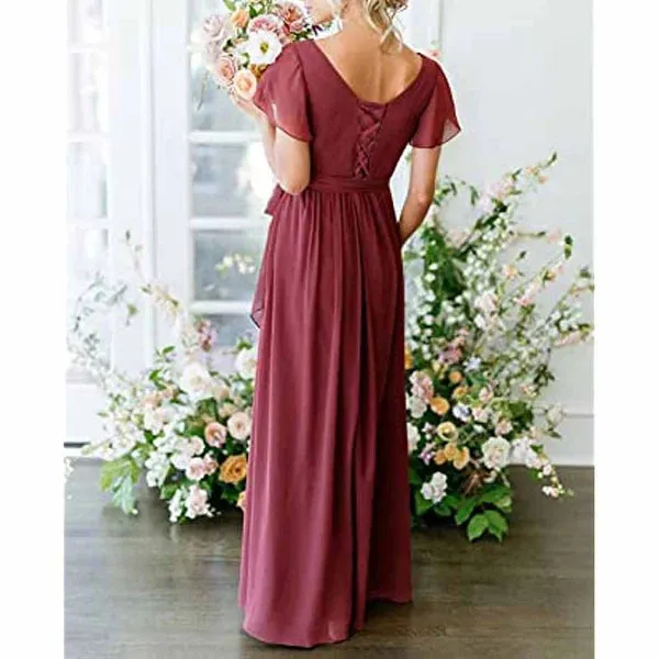 Chiffon Bridesmaid Dresses Lace Up Country Formal Dresses