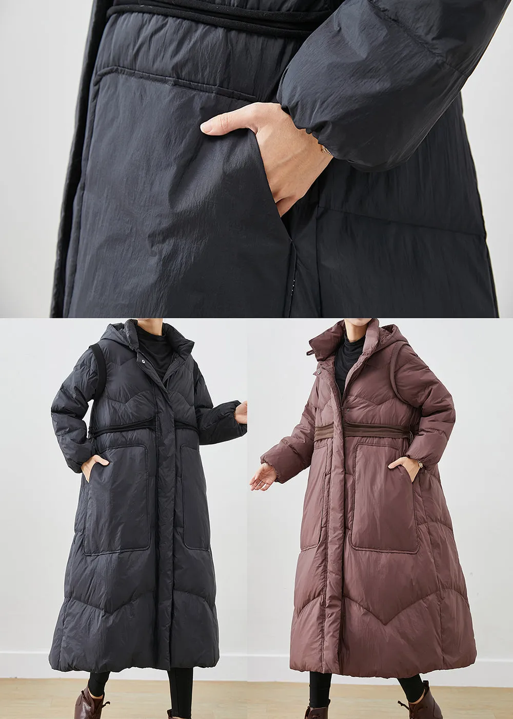 Chocolate Duck Down Coats Drawstring Big Pockets Winter ML2538