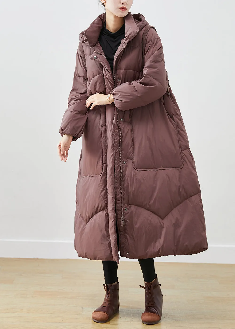 Chocolate Duck Down Coats Drawstring Big Pockets Winter ML2538