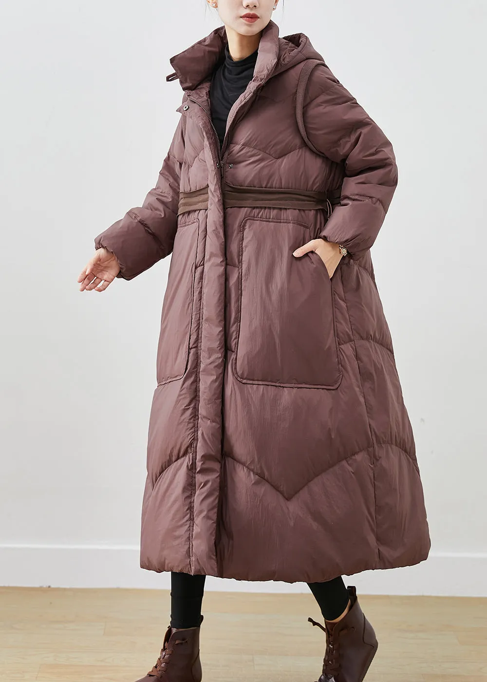 Chocolate Duck Down Coats Drawstring Big Pockets Winter ML2538