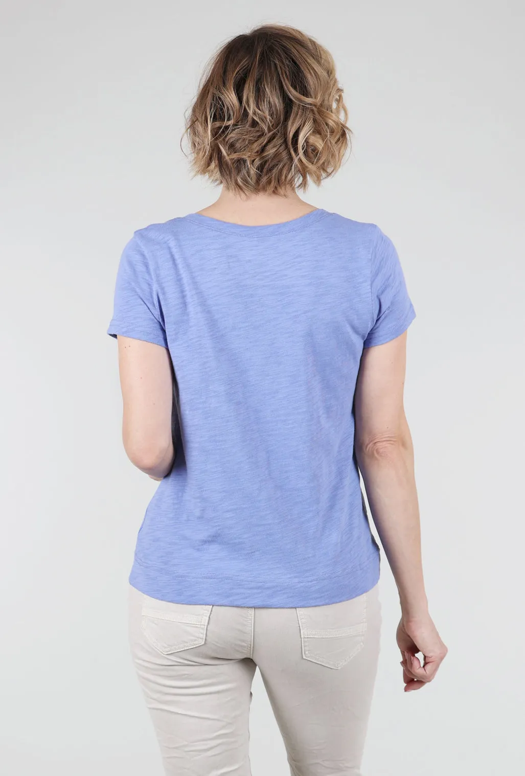 Cotton Slub V-Neck Tee, Baja Blue