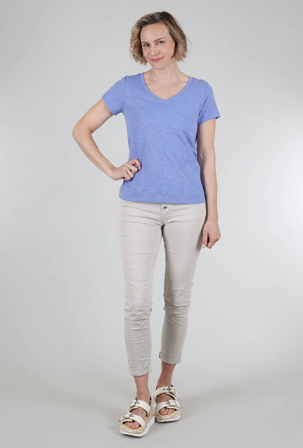 Cotton Slub V-Neck Tee, Baja Blue