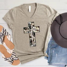 Cowhide Faith Cross V-Neck