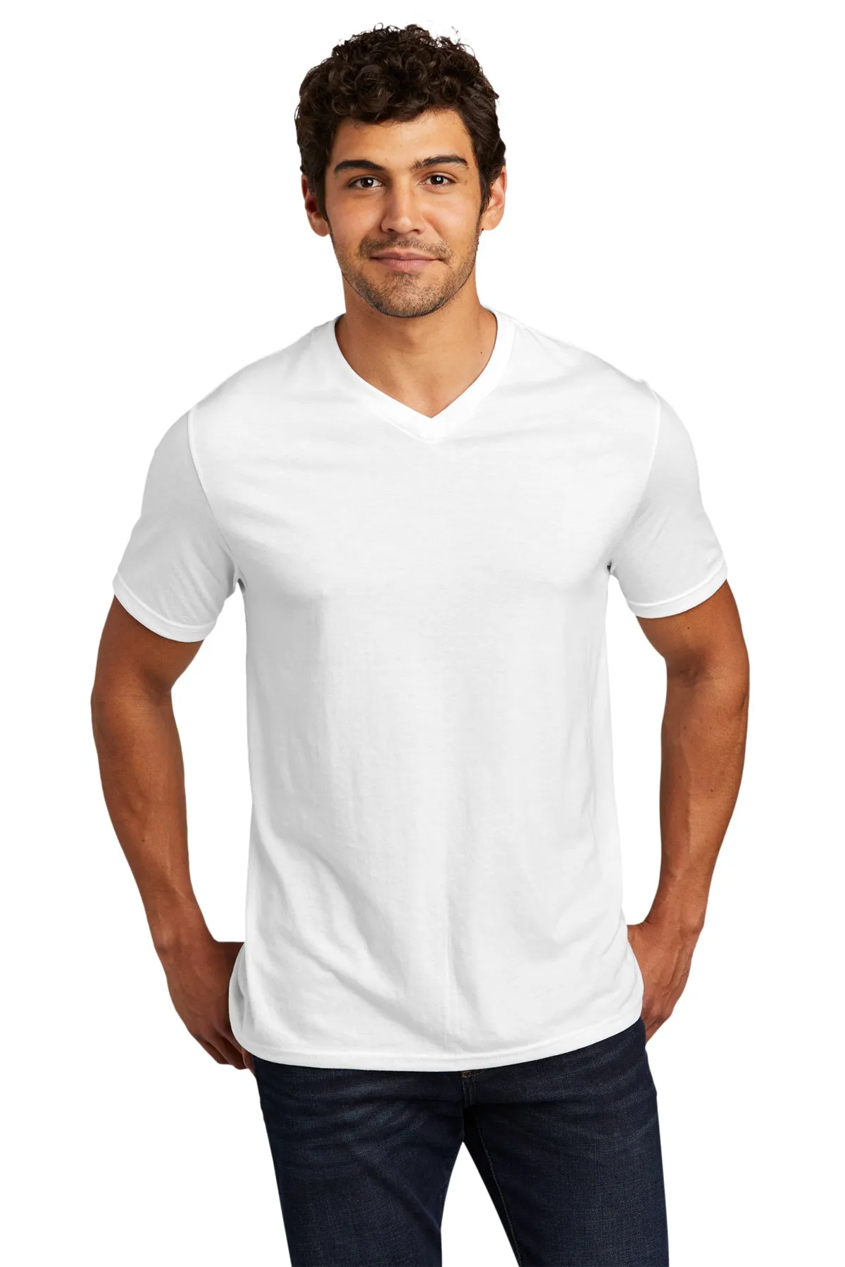 District Perfect Tri V-Neck Custom Tees, White