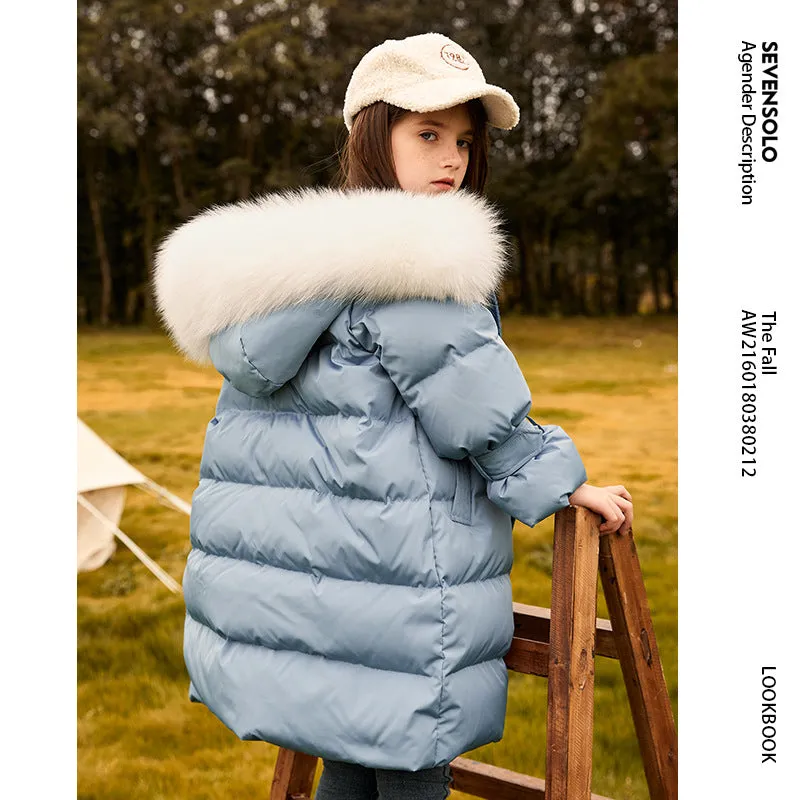 Down Jacket Mid-Length Winter Clothing Children's Big Fur Collar Winter Coat Children Girl's down Coat