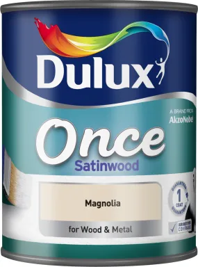 Dulux Once Satinwood Paint For Wood And Metal - Magnolia 750ml