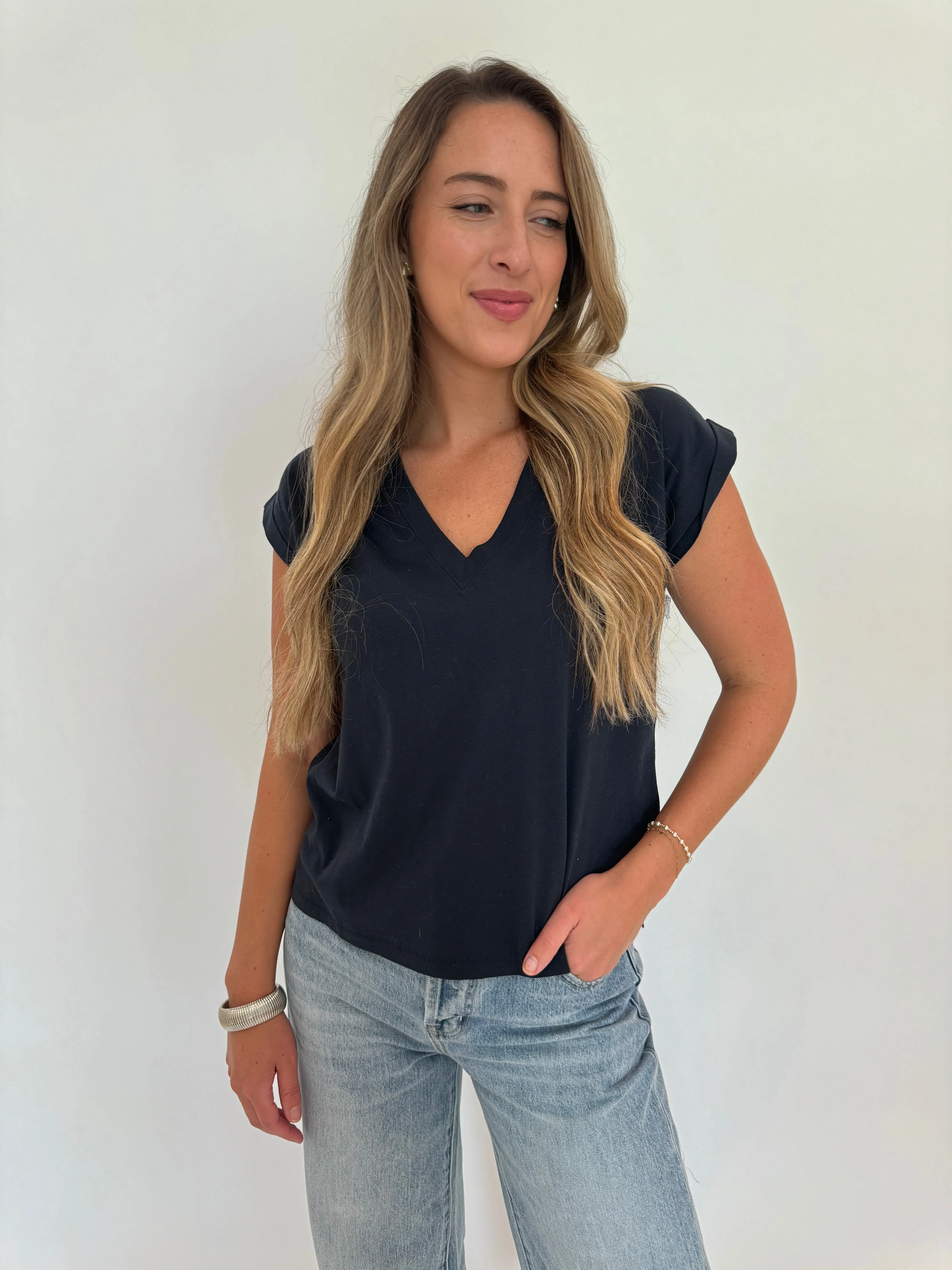 Easy V-Neck Tee - Navy