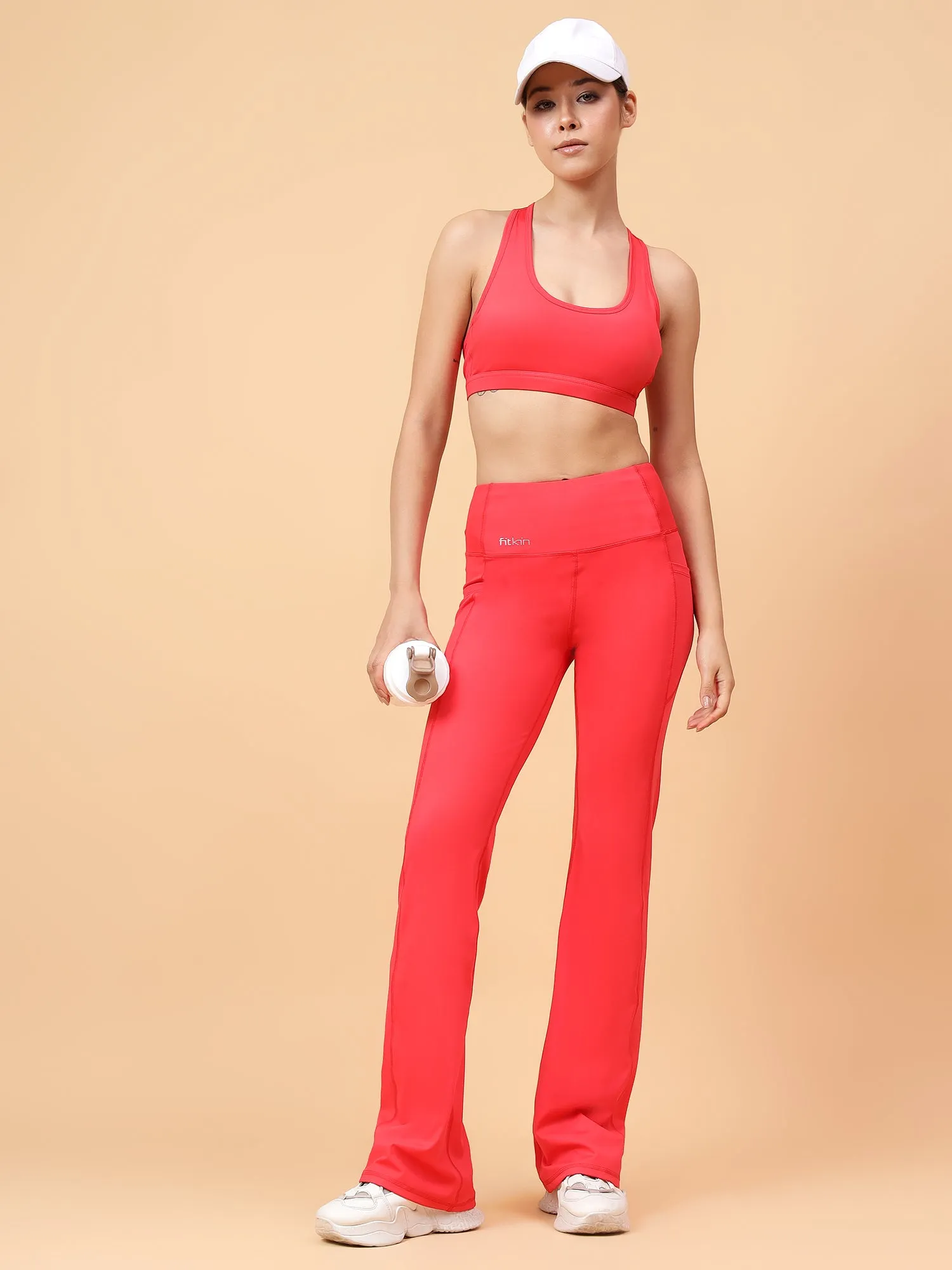 Fitkin Women Red All Day Bootcut Active Pants