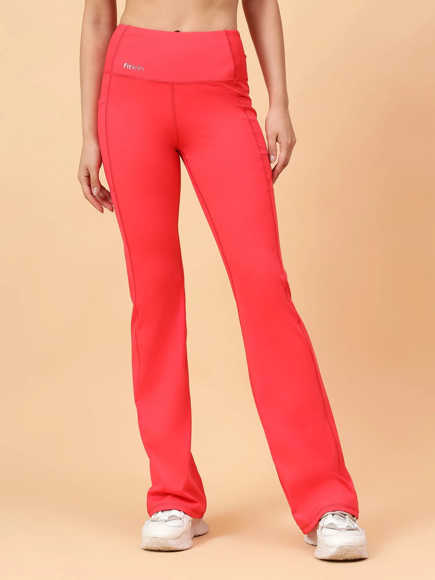 Fitkin Women Red All Day Bootcut Active Pants