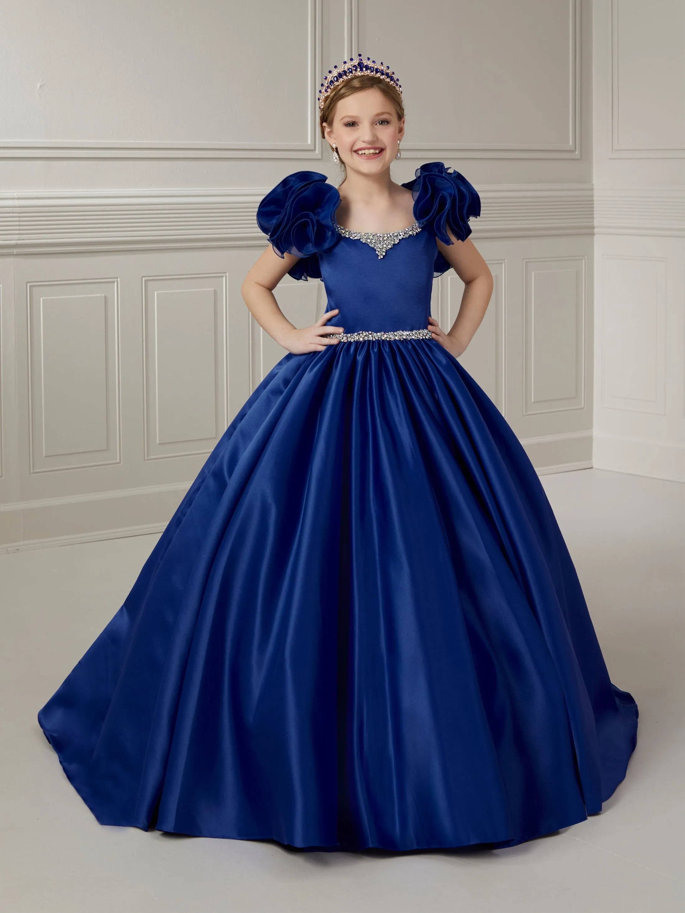 Girls Satin Ruffled Sleeves Gown by Tiffany Princess 13730