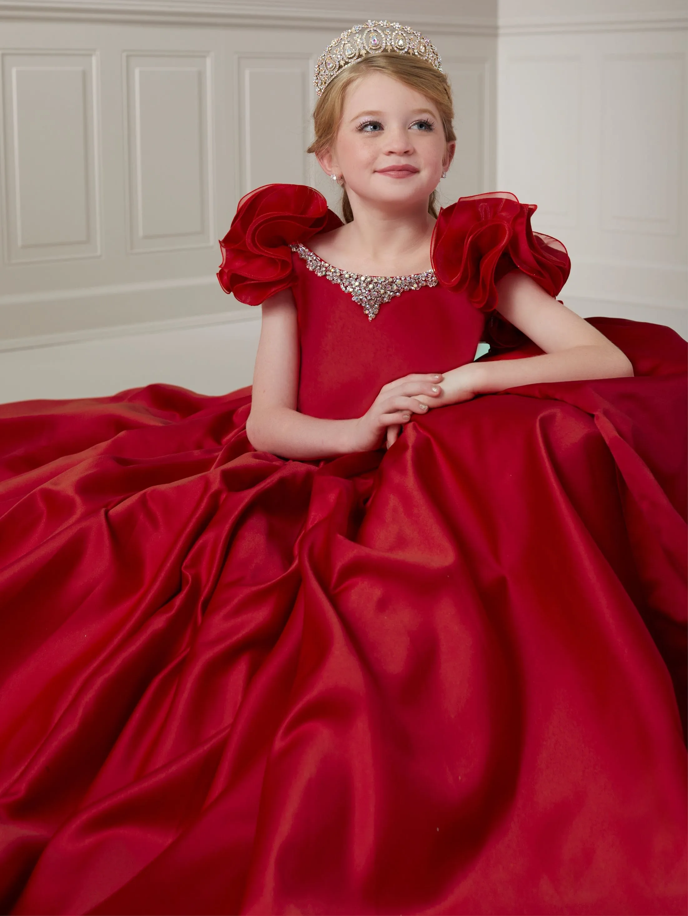 Girls Satin Ruffled Sleeves Gown by Tiffany Princess 13730