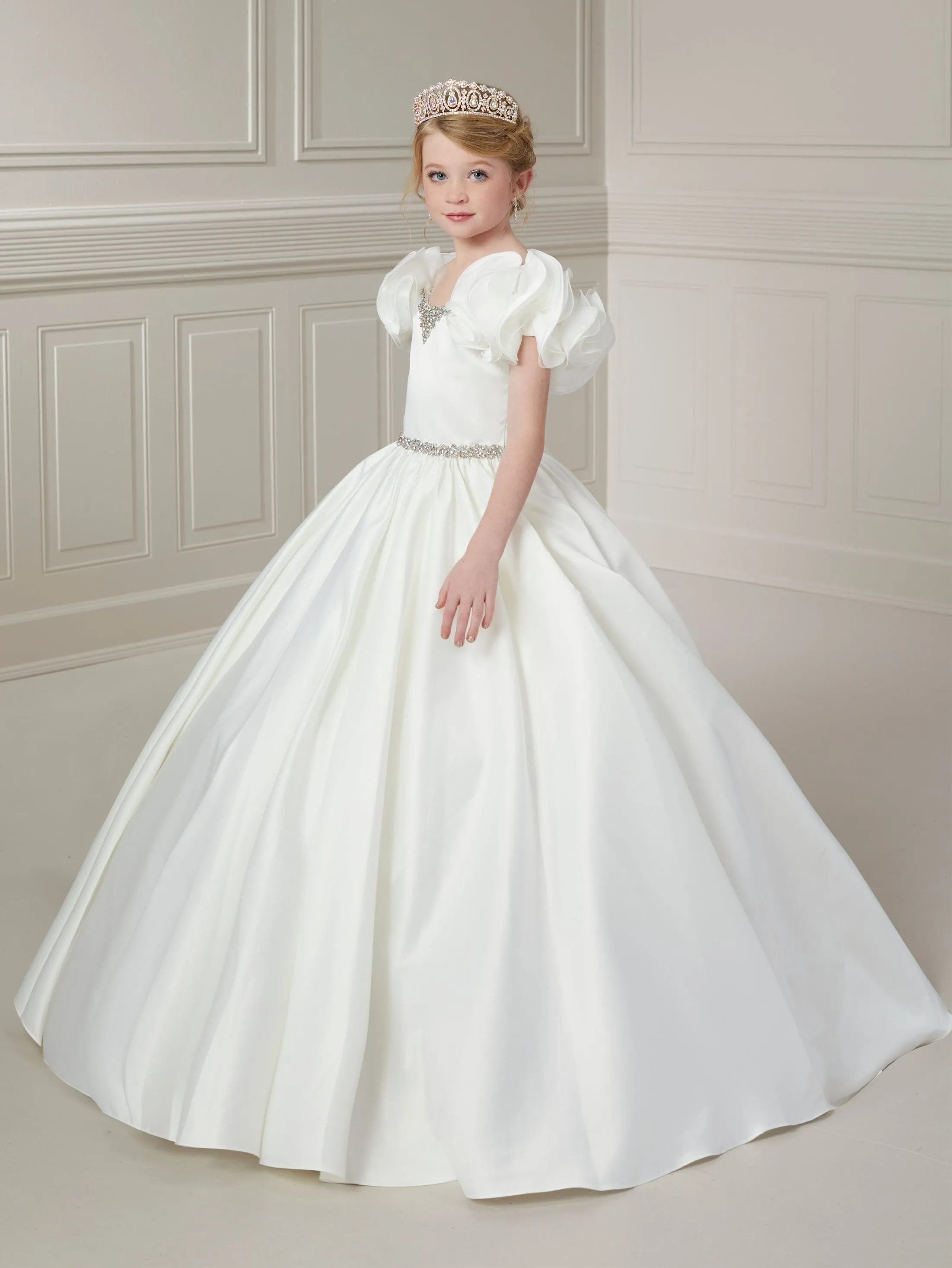 Girls Satin Ruffled Sleeves Gown by Tiffany Princess 13730