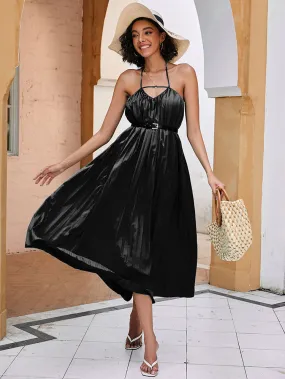 Halter Chiffon V Neck Sleeveless Midi Dresses