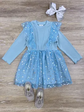 Light Blue Star Girls Chiffon Tutu Dress