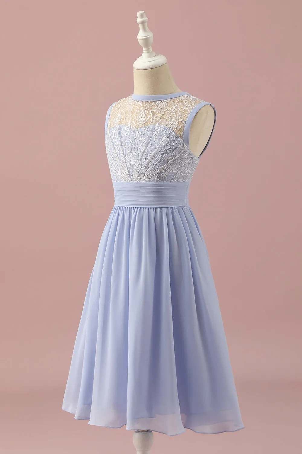 Light Purple Lace and Chiffon Short Junior Bridesmaid Dress