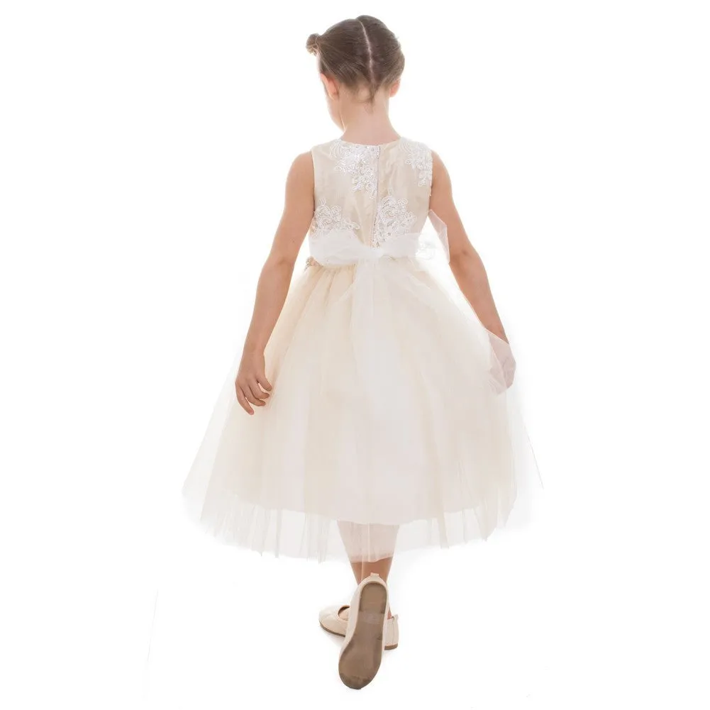 Little Girls Champagne Beaded Applique Flower Girl Dress 2T-6