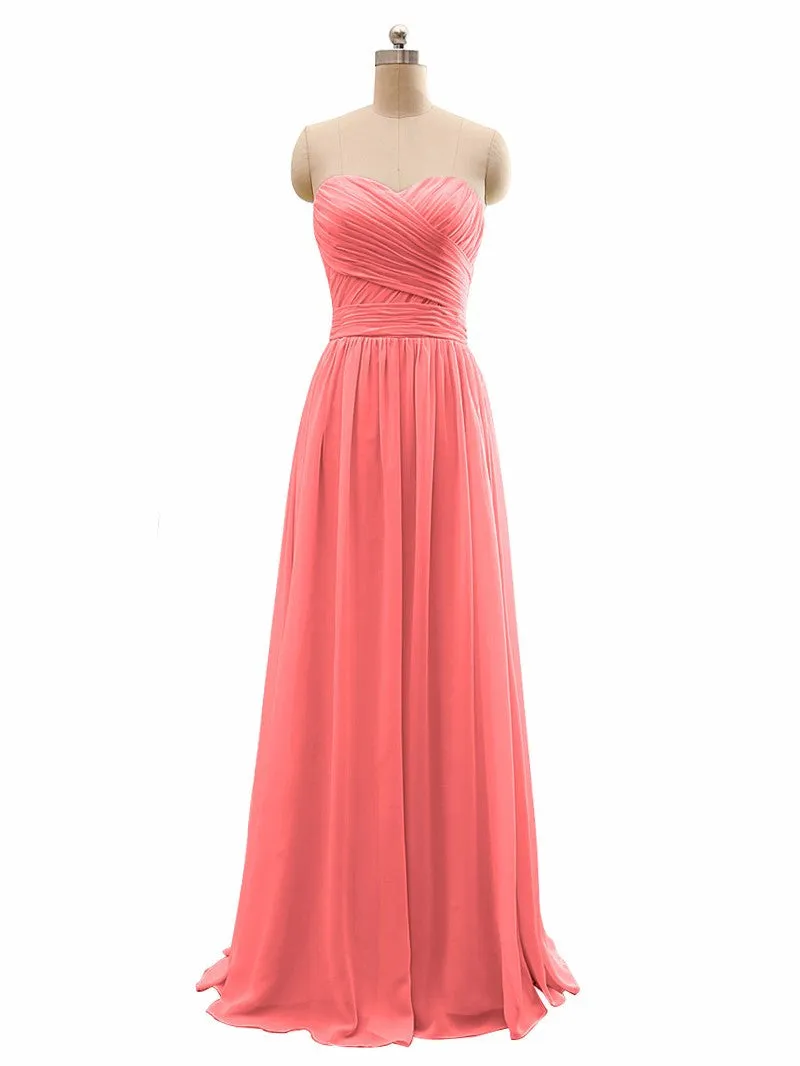 Long Chiffon strapless  Bridesmaid Dress