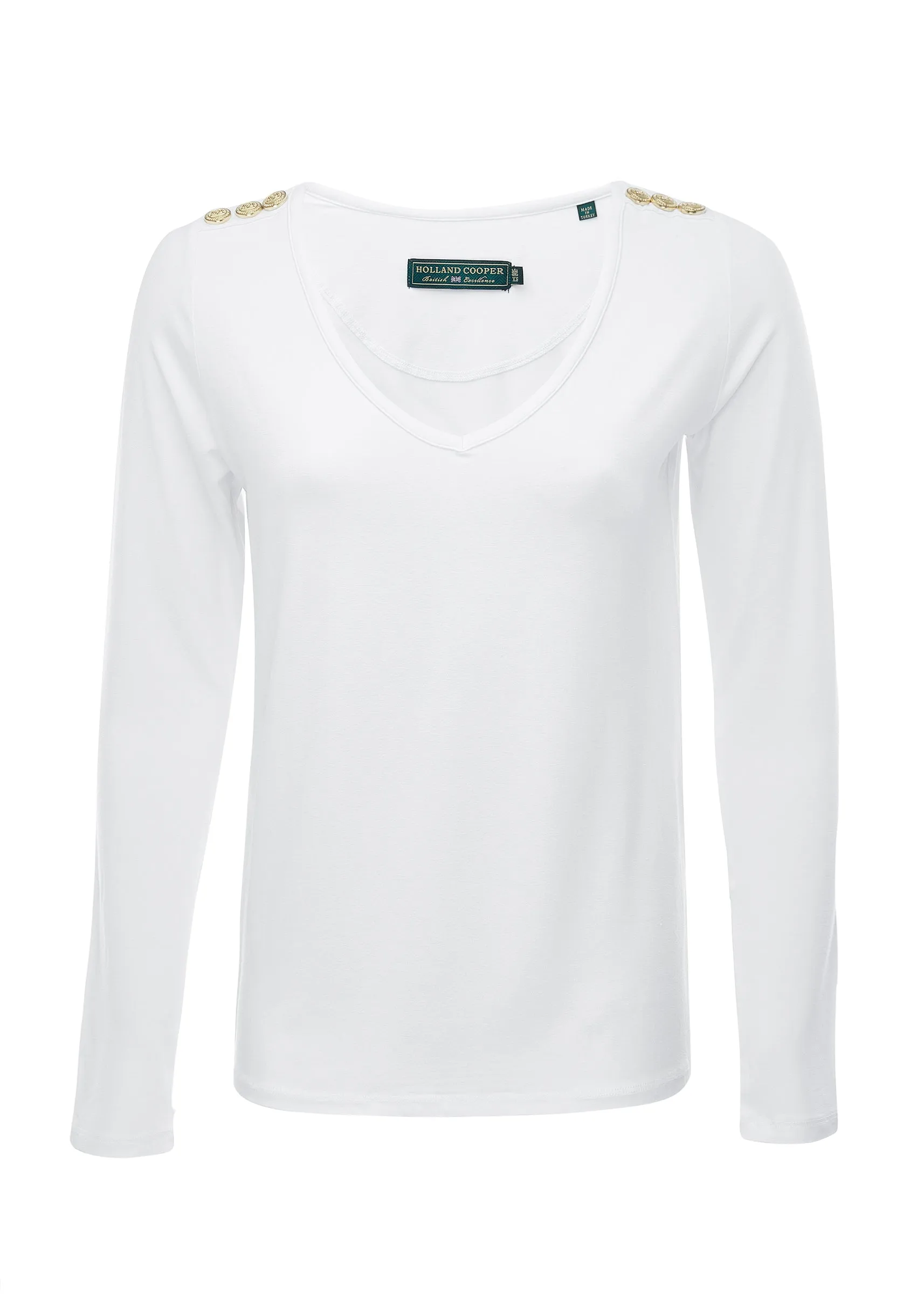 Long Sleeve V-Neck Tee (White)