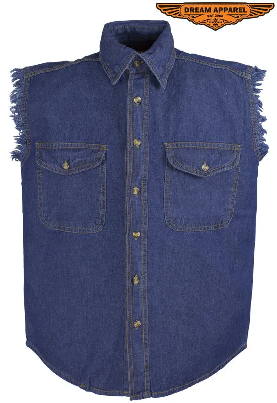 Mens Denim Dark Blue Sleeveless Shirt