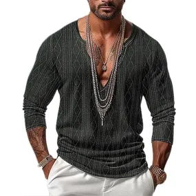 Men's Fashion V-Neck Knited Jacquard Tee 88901328YY