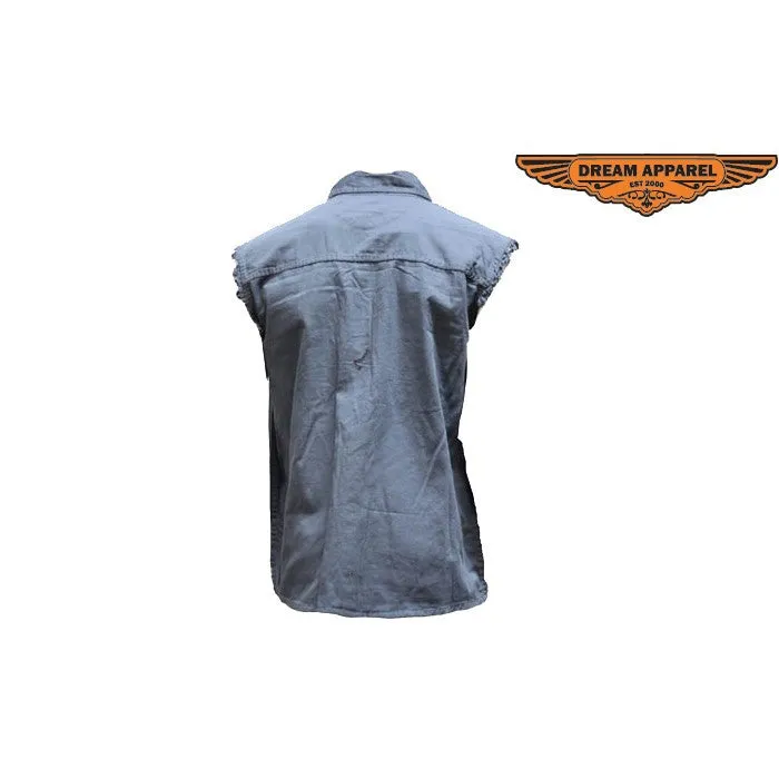 Mens Sleeveless Denim Button Shirt