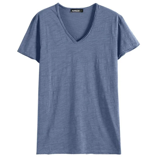 Men'S V-Neck Slim Fit Pure Cotton T-Shirt