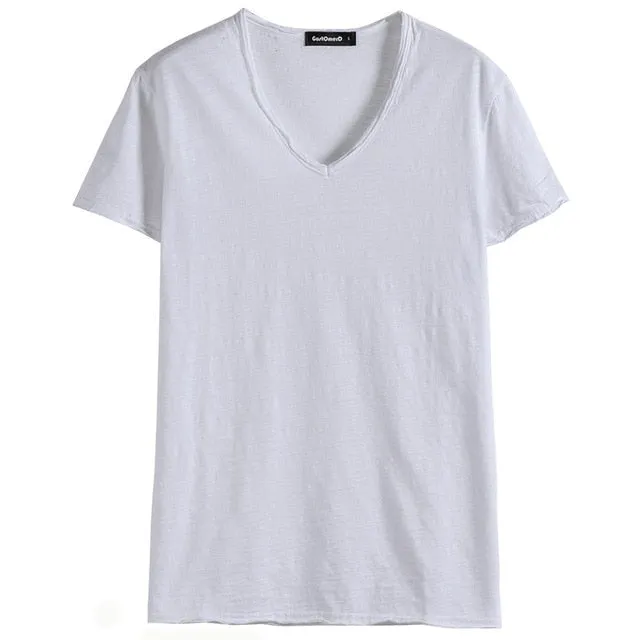 Men'S V-Neck Slim Fit Pure Cotton T-Shirt