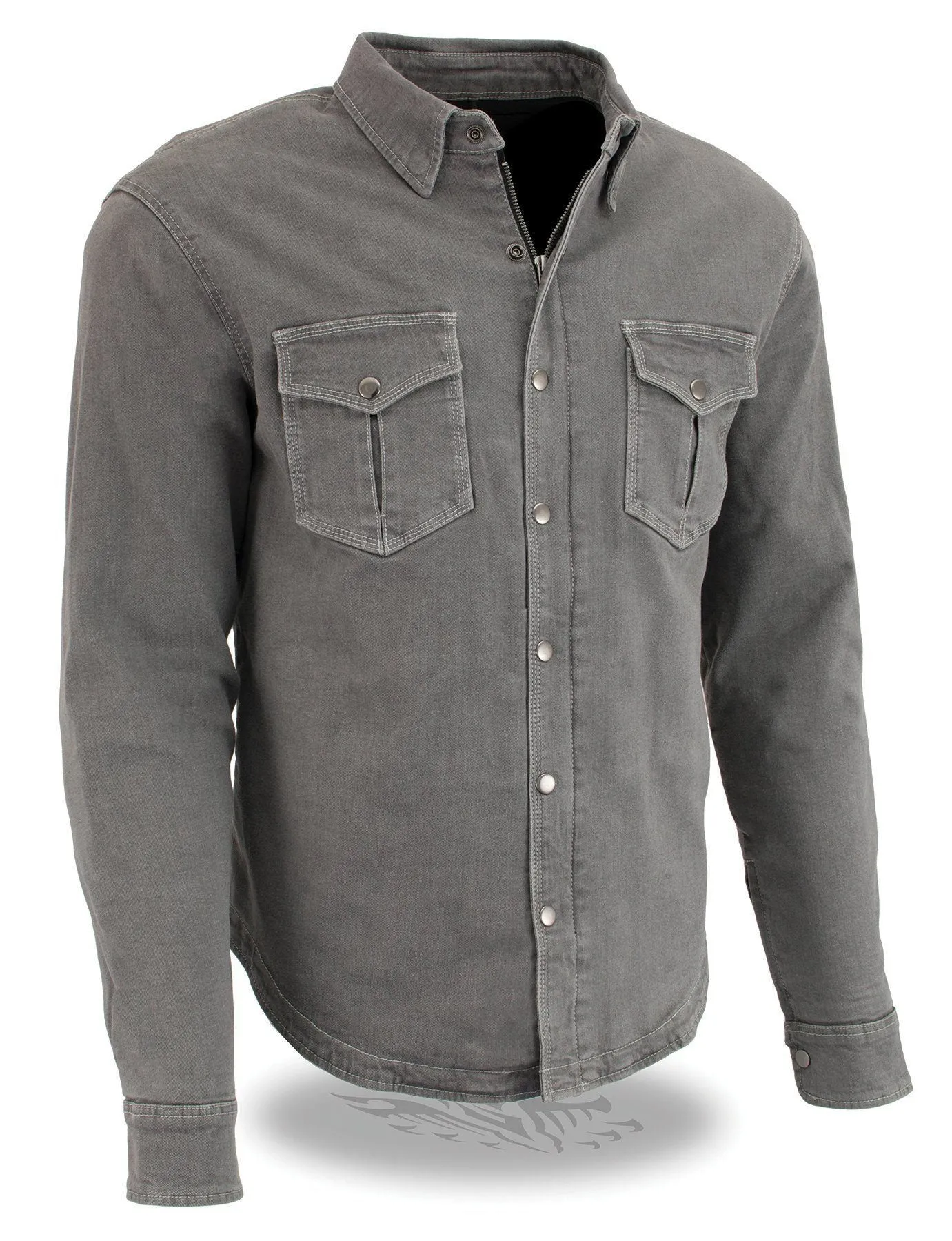 Milwaukee Performance-MPM1621-Men's Grey Armored Denim Biker Shirt w/ Aramid® by DuPont™ Fibers