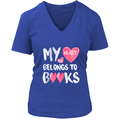 My Heart Belongs To Books V-neck