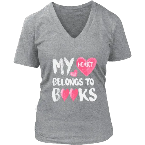 My Heart Belongs To Books V-neck