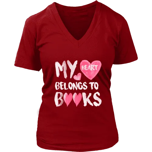 My Heart Belongs To Books V-neck