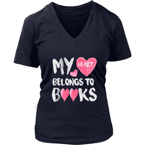 My Heart Belongs To Books V-neck