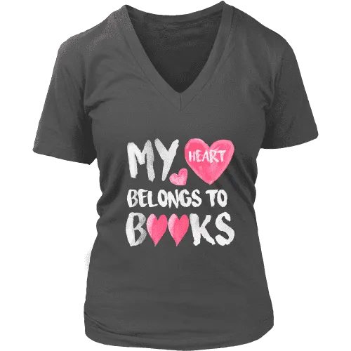 My Heart Belongs To Books V-neck