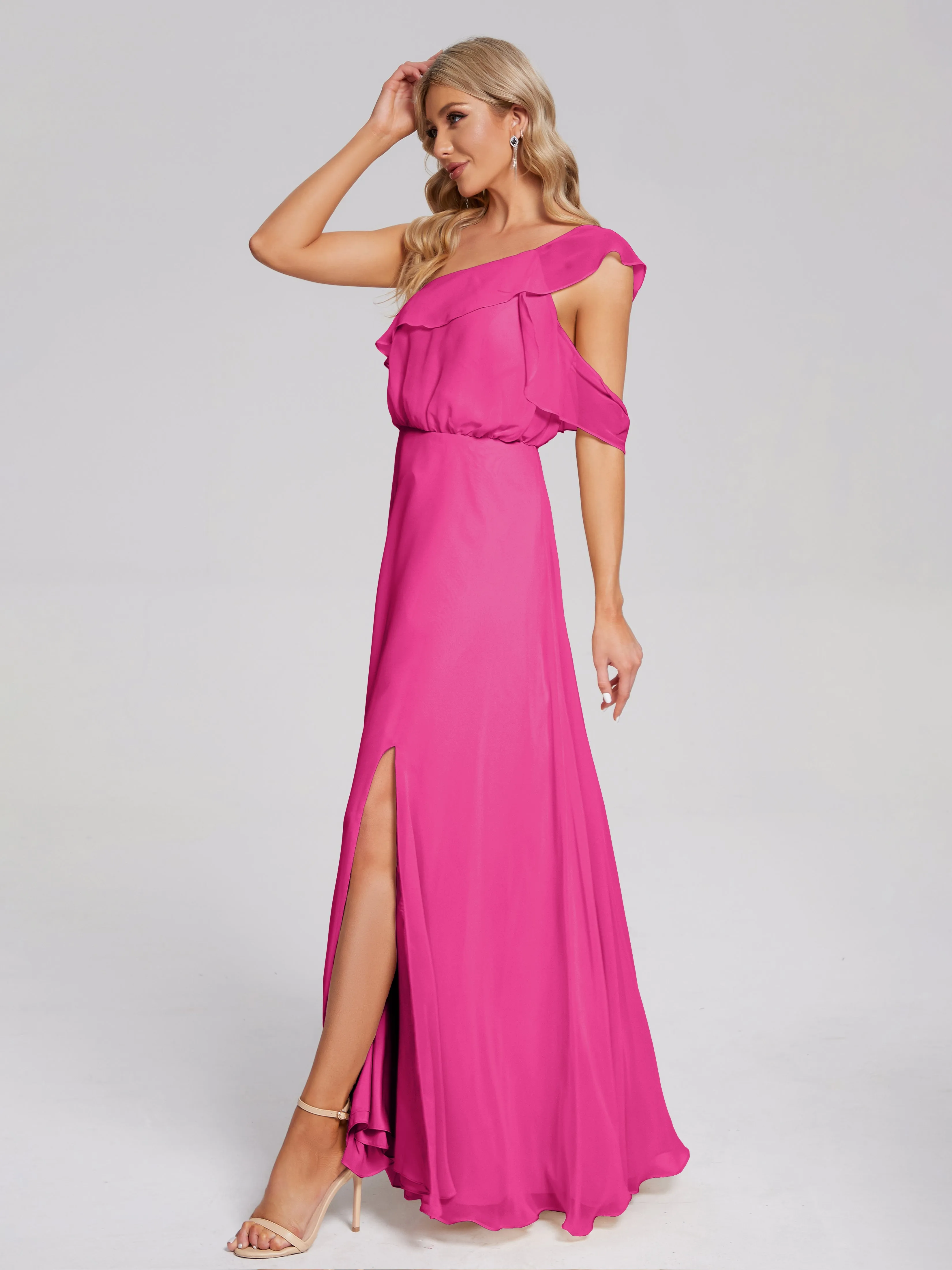 Paislee One-Shoulder Split Chiffon Bridesmaid Dresses