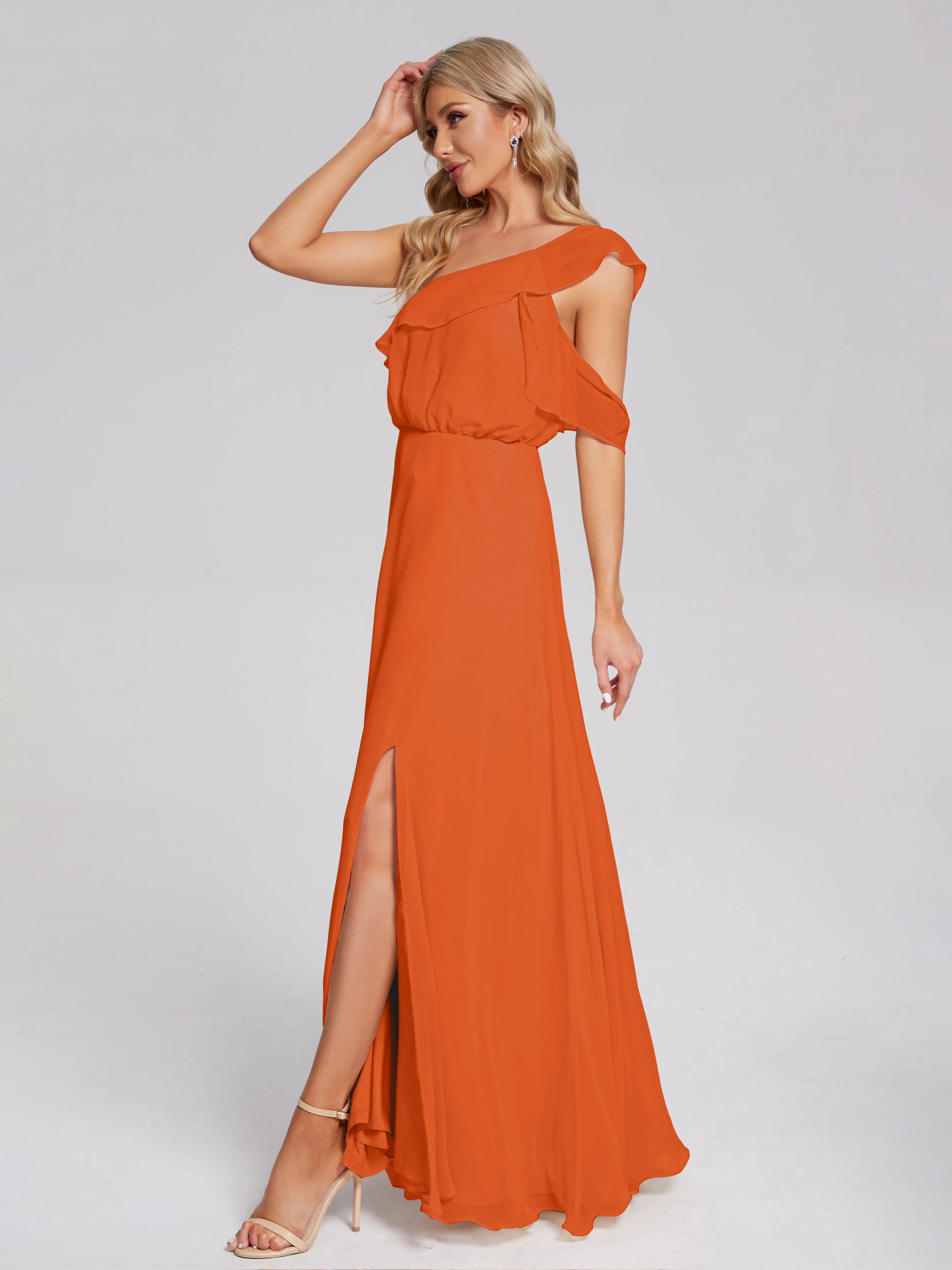 Paislee One-Shoulder Split Chiffon Bridesmaid Dresses