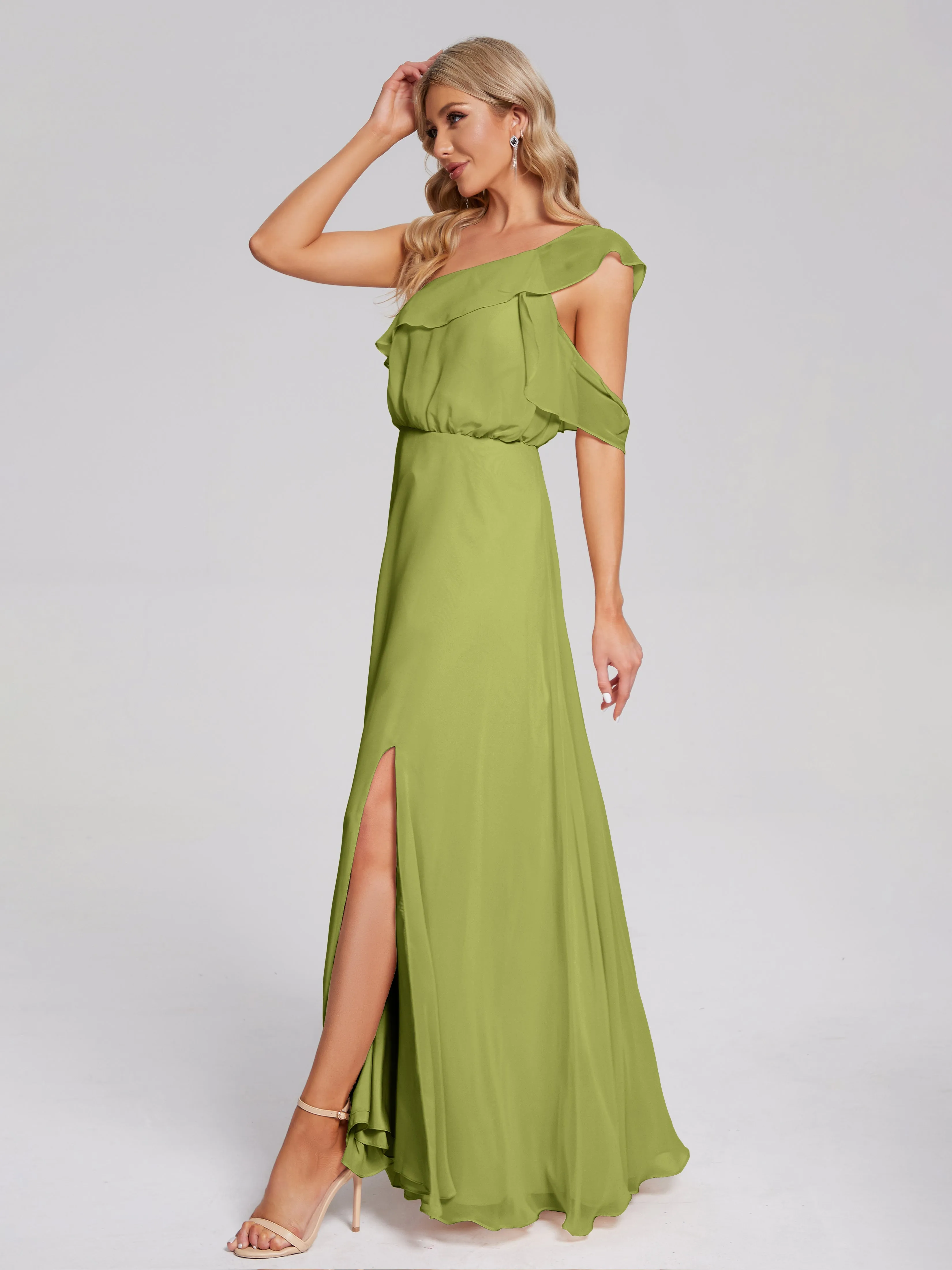 Paislee One-Shoulder Split Chiffon Bridesmaid Dresses