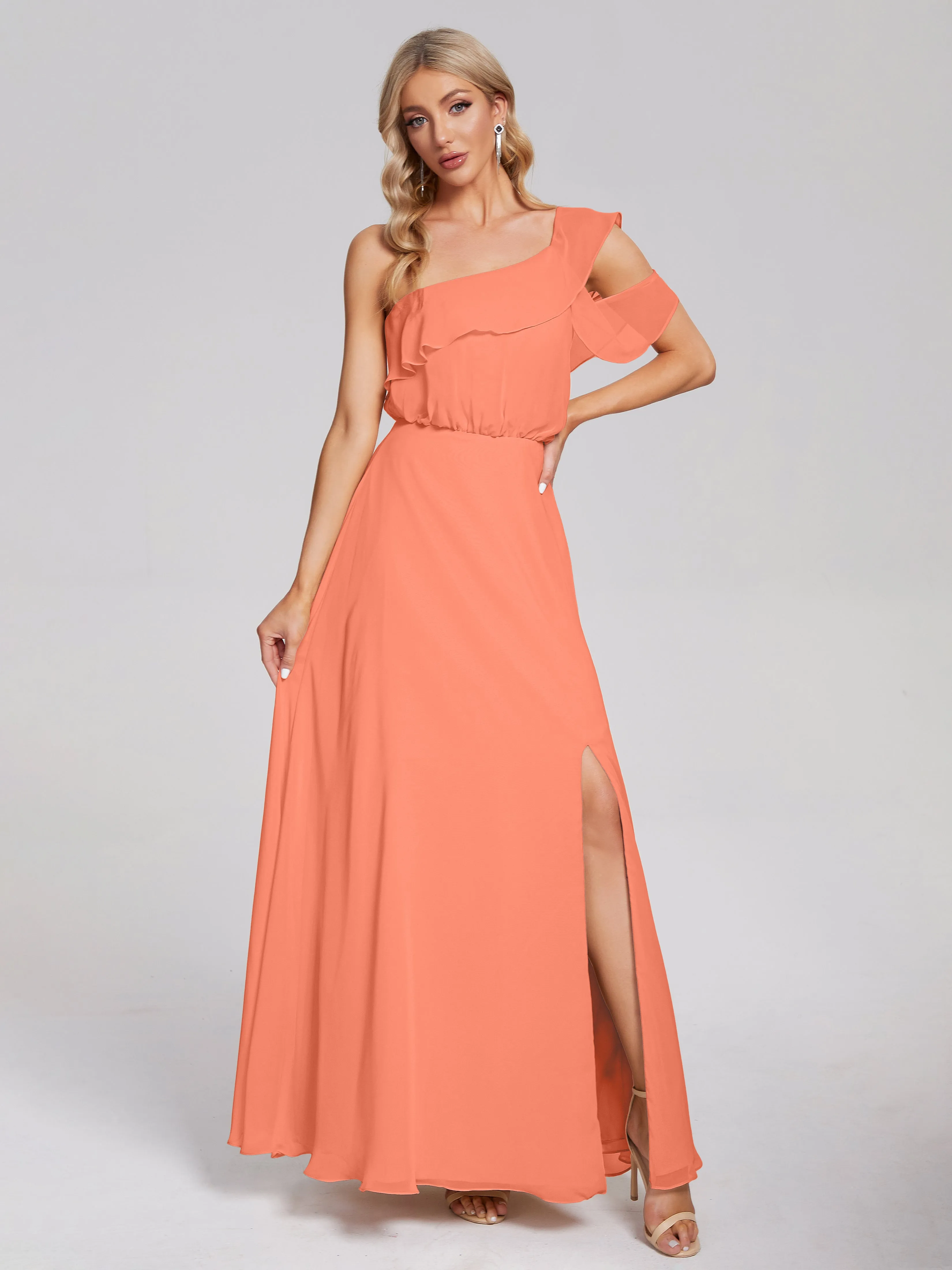 Paislee One-Shoulder Split Chiffon Bridesmaid Dresses