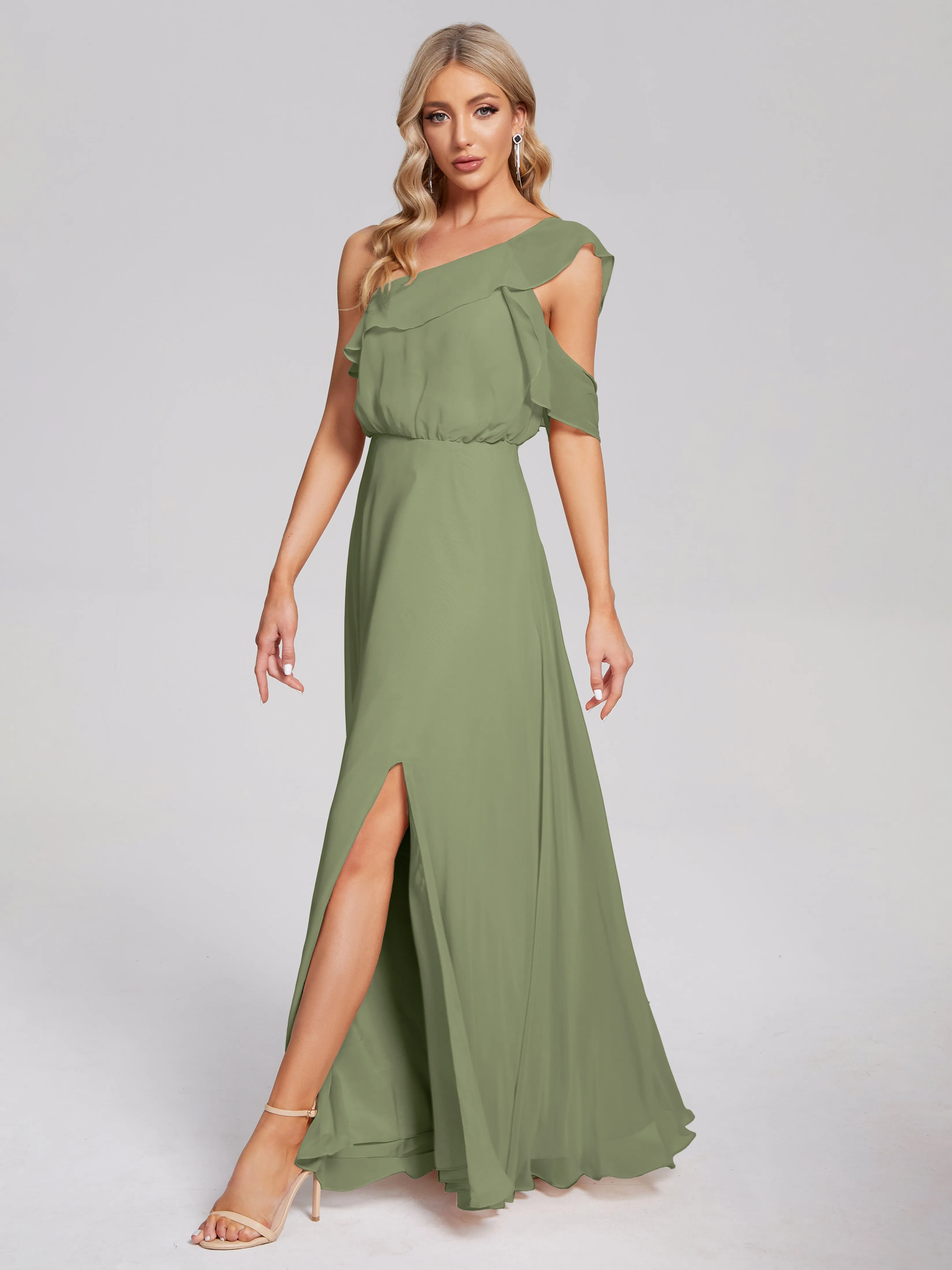 Paislee One-Shoulder Split Chiffon Bridesmaid Dresses