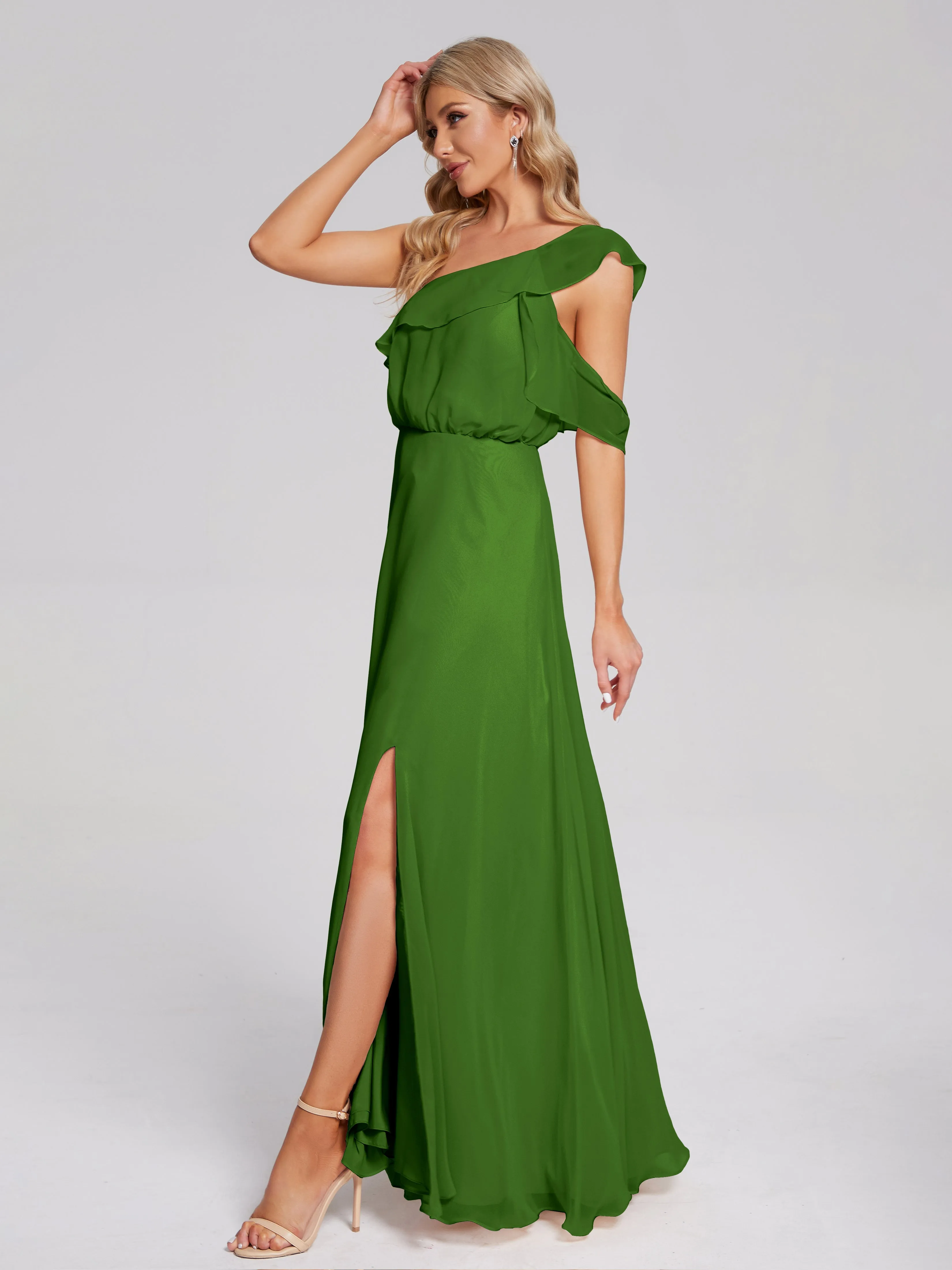 Paislee One-Shoulder Split Chiffon Bridesmaid Dresses