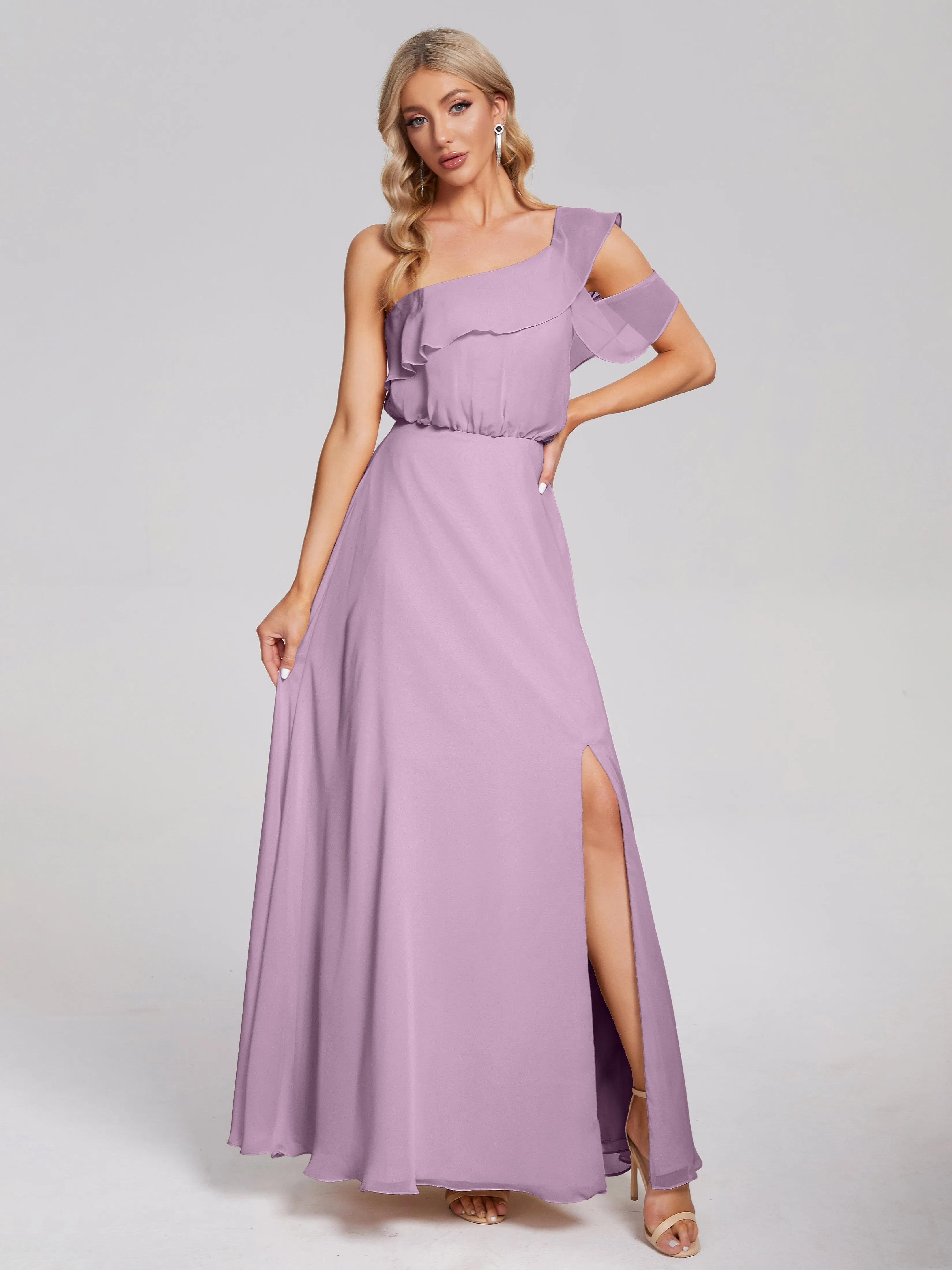 Paislee One-Shoulder Split Chiffon Bridesmaid Dresses