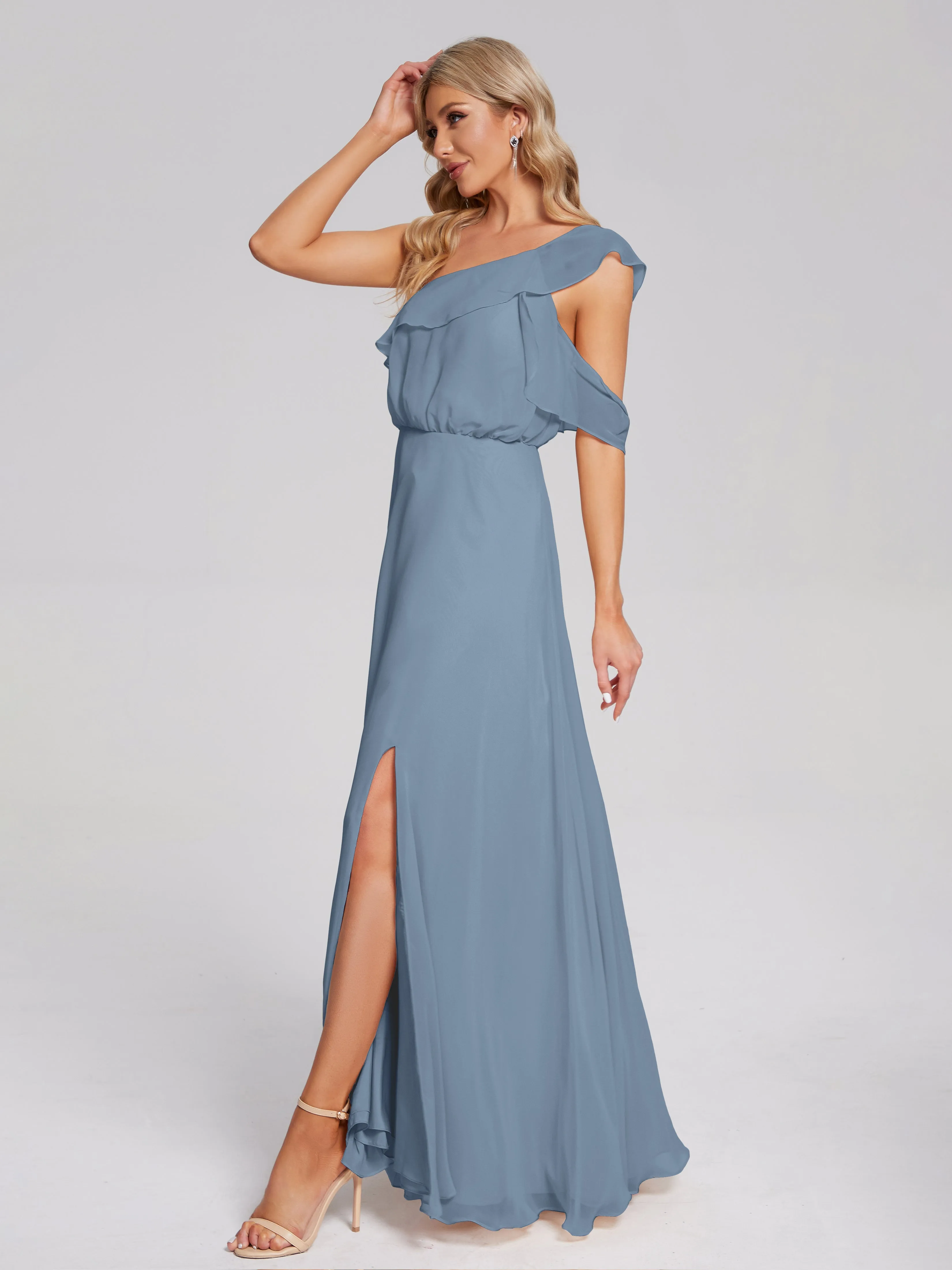 Paislee One-Shoulder Split Chiffon Bridesmaid Dresses