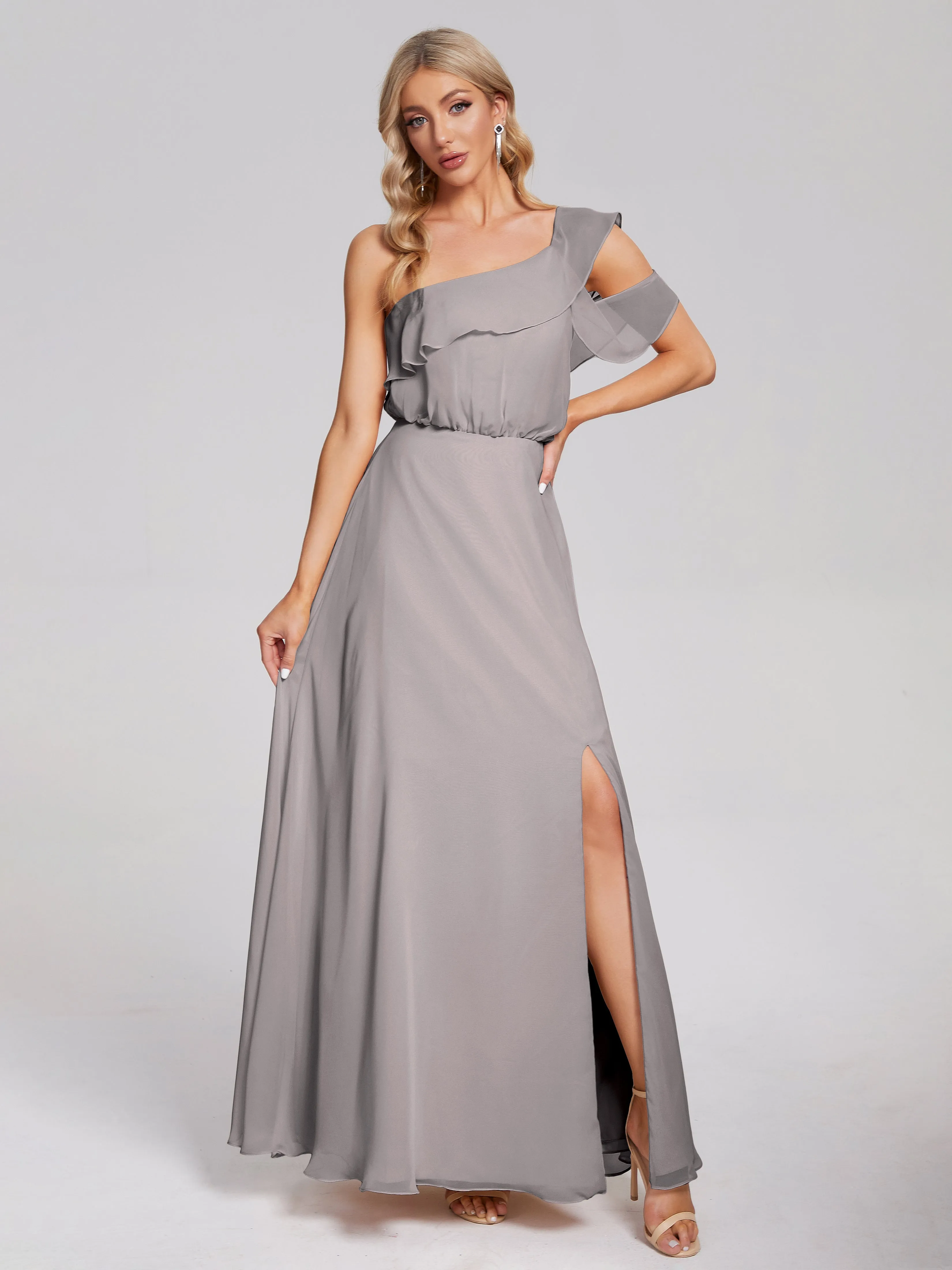 Paislee One-Shoulder Split Chiffon Bridesmaid Dresses