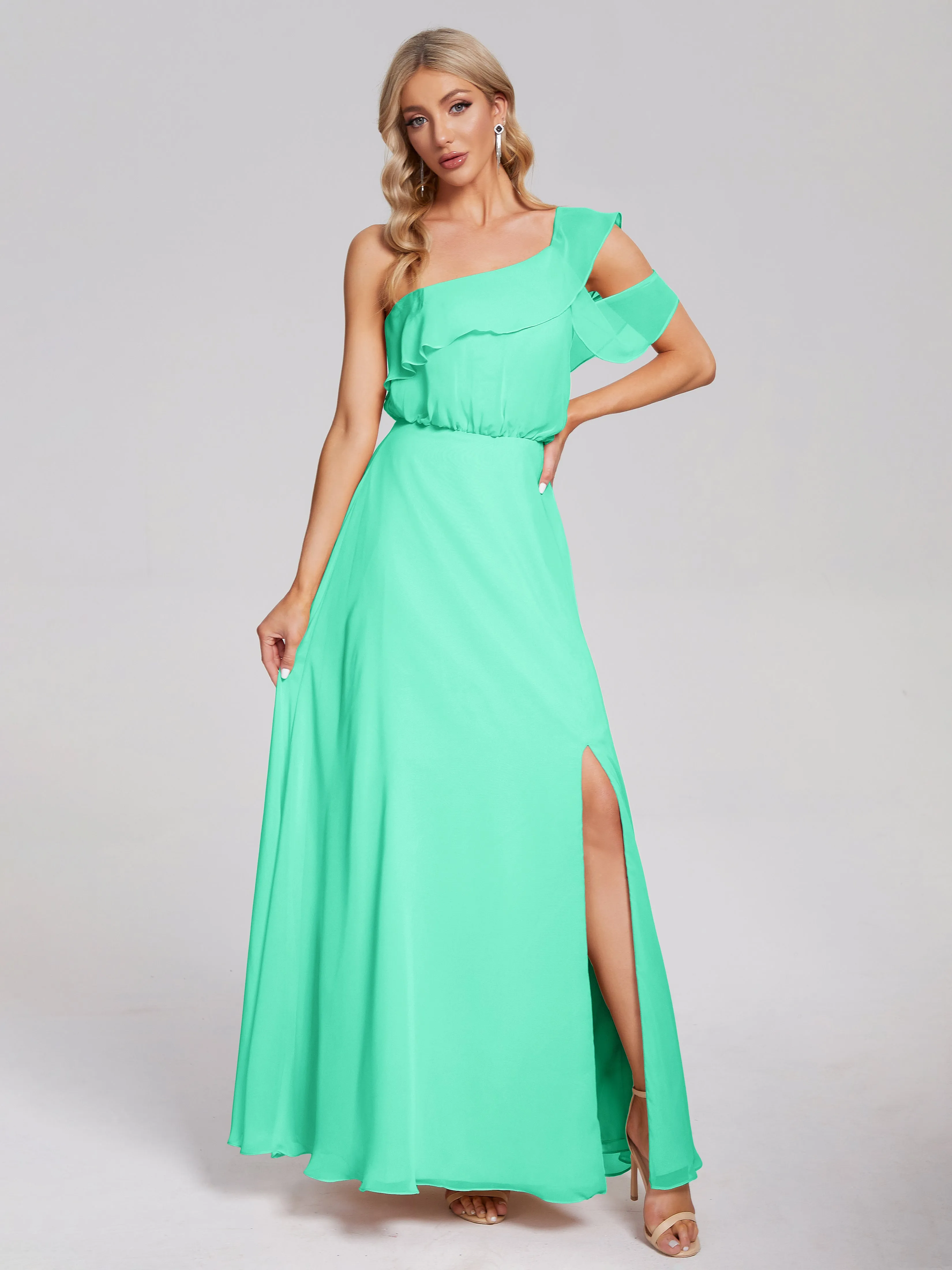 Paislee One-Shoulder Split Chiffon Bridesmaid Dresses