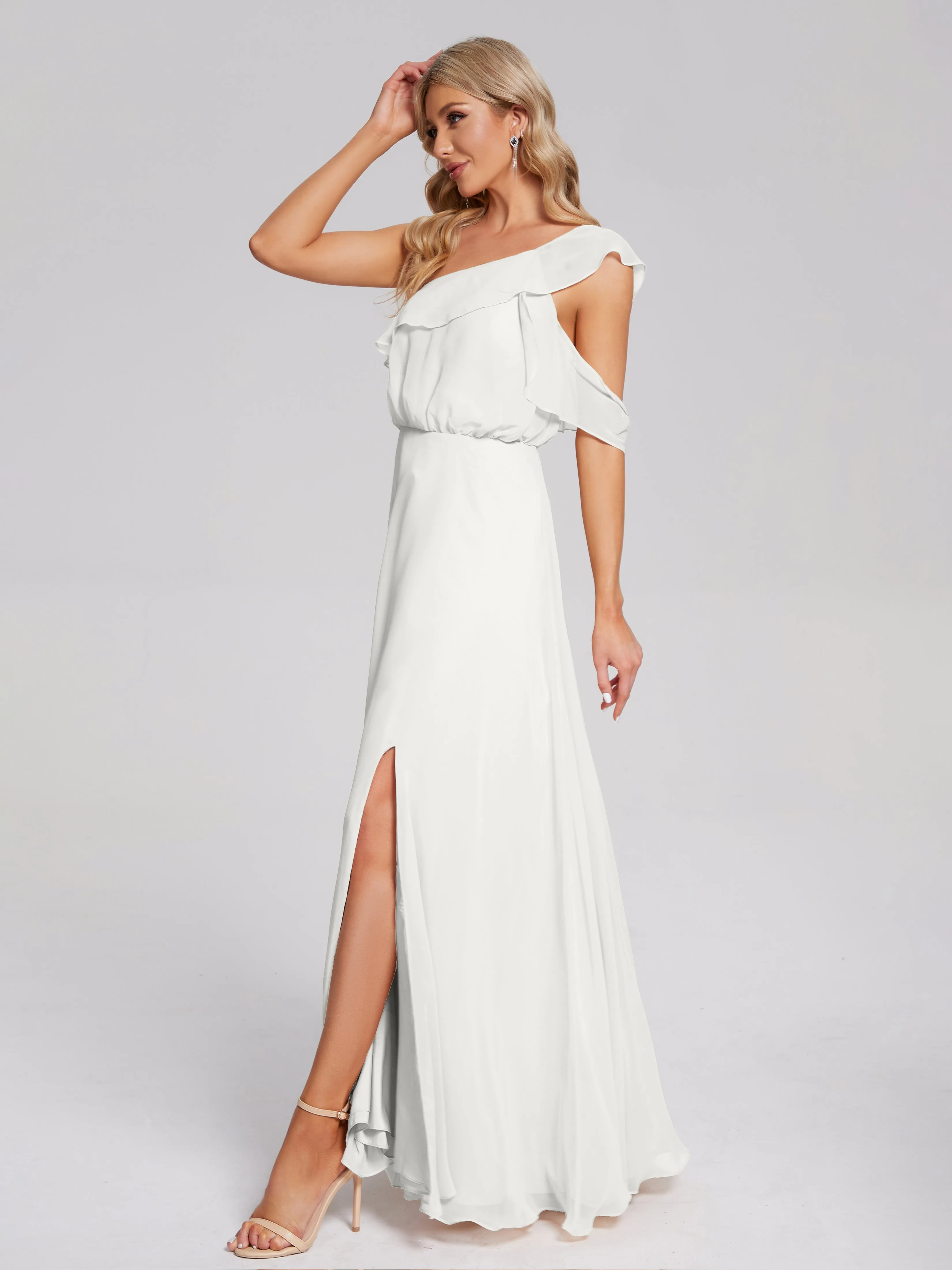 Paislee One-Shoulder Split Chiffon Bridesmaid Dresses