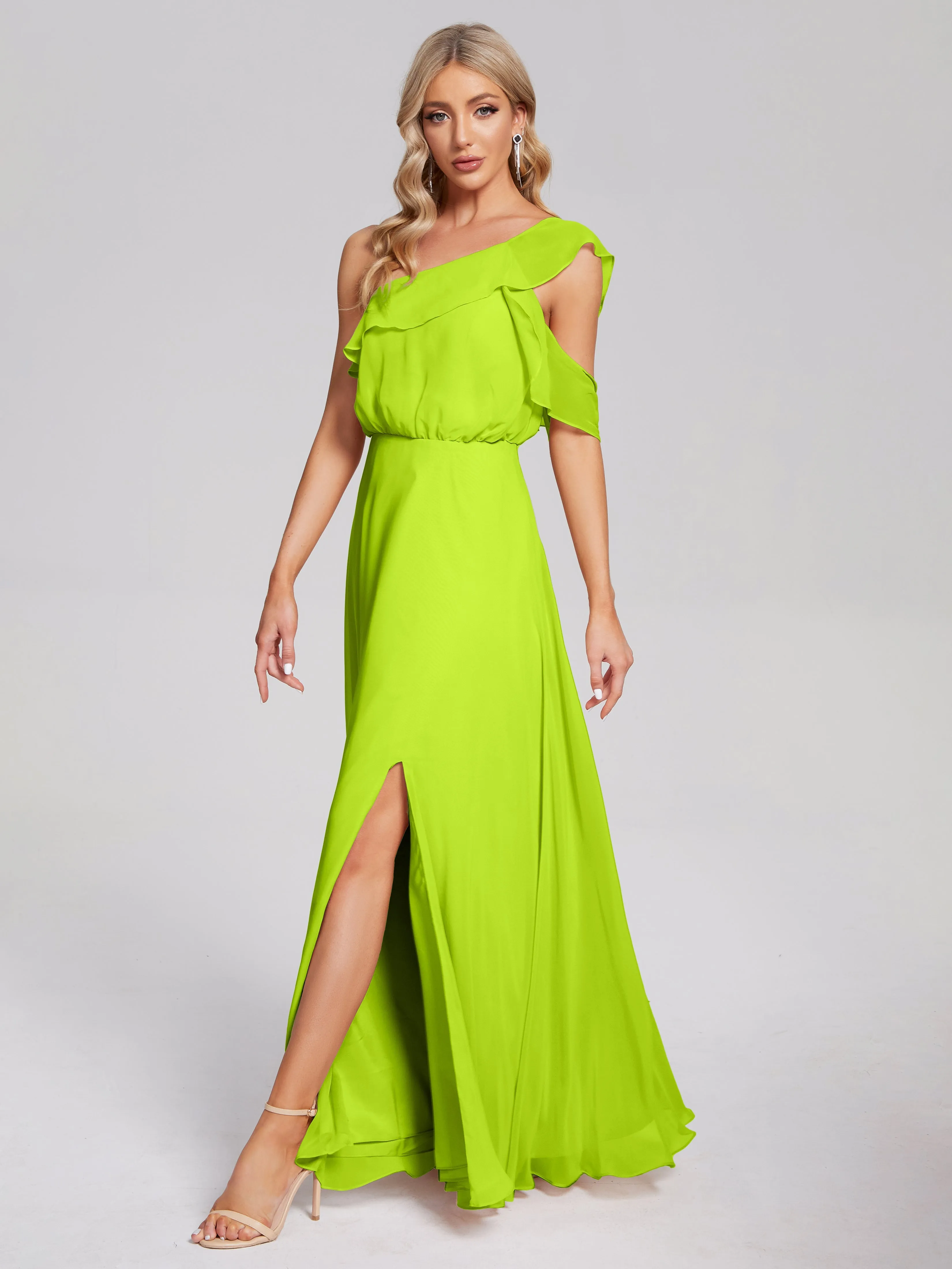 Paislee One-Shoulder Split Chiffon Bridesmaid Dresses