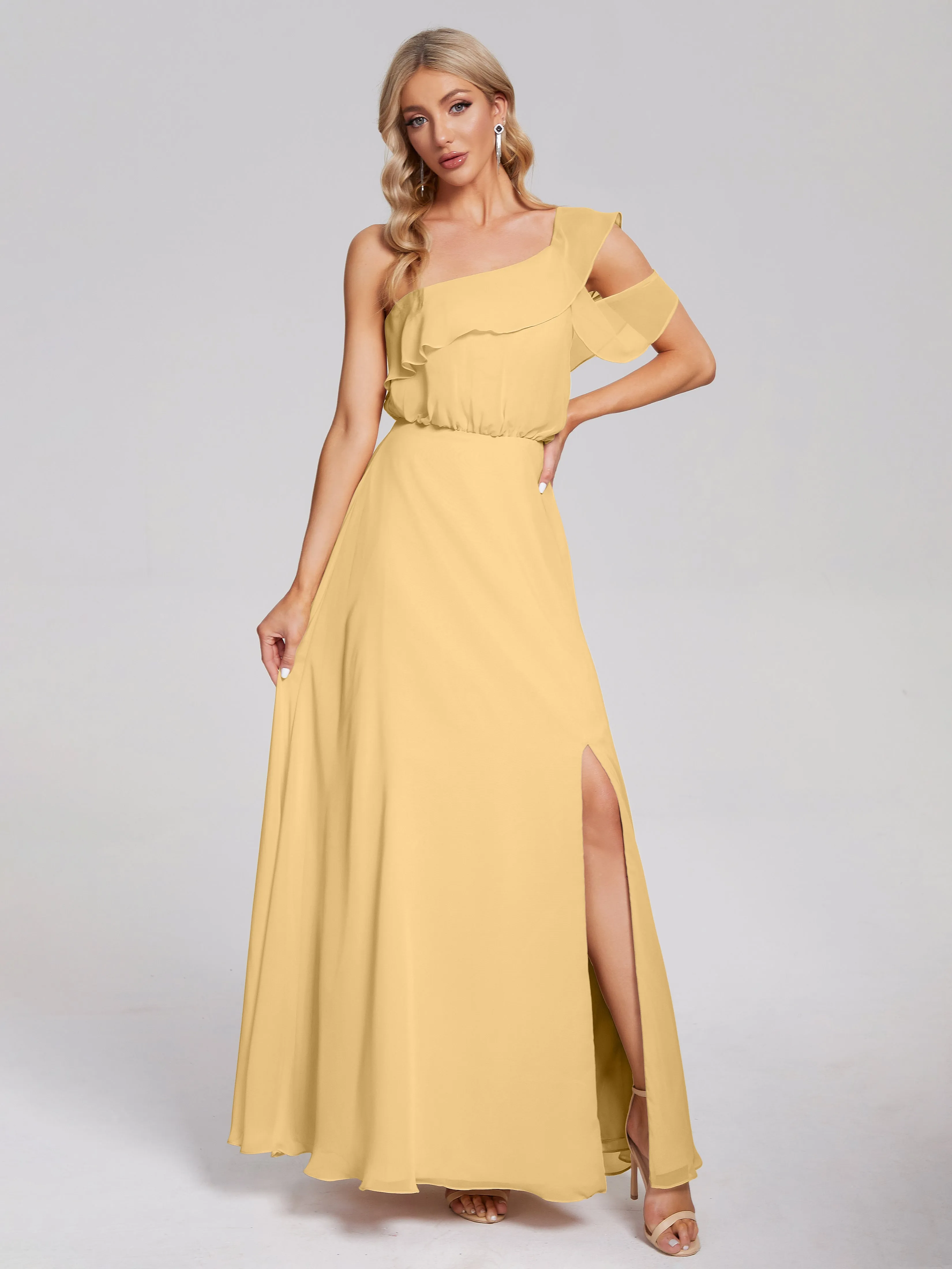 Paislee One-Shoulder Split Chiffon Bridesmaid Dresses